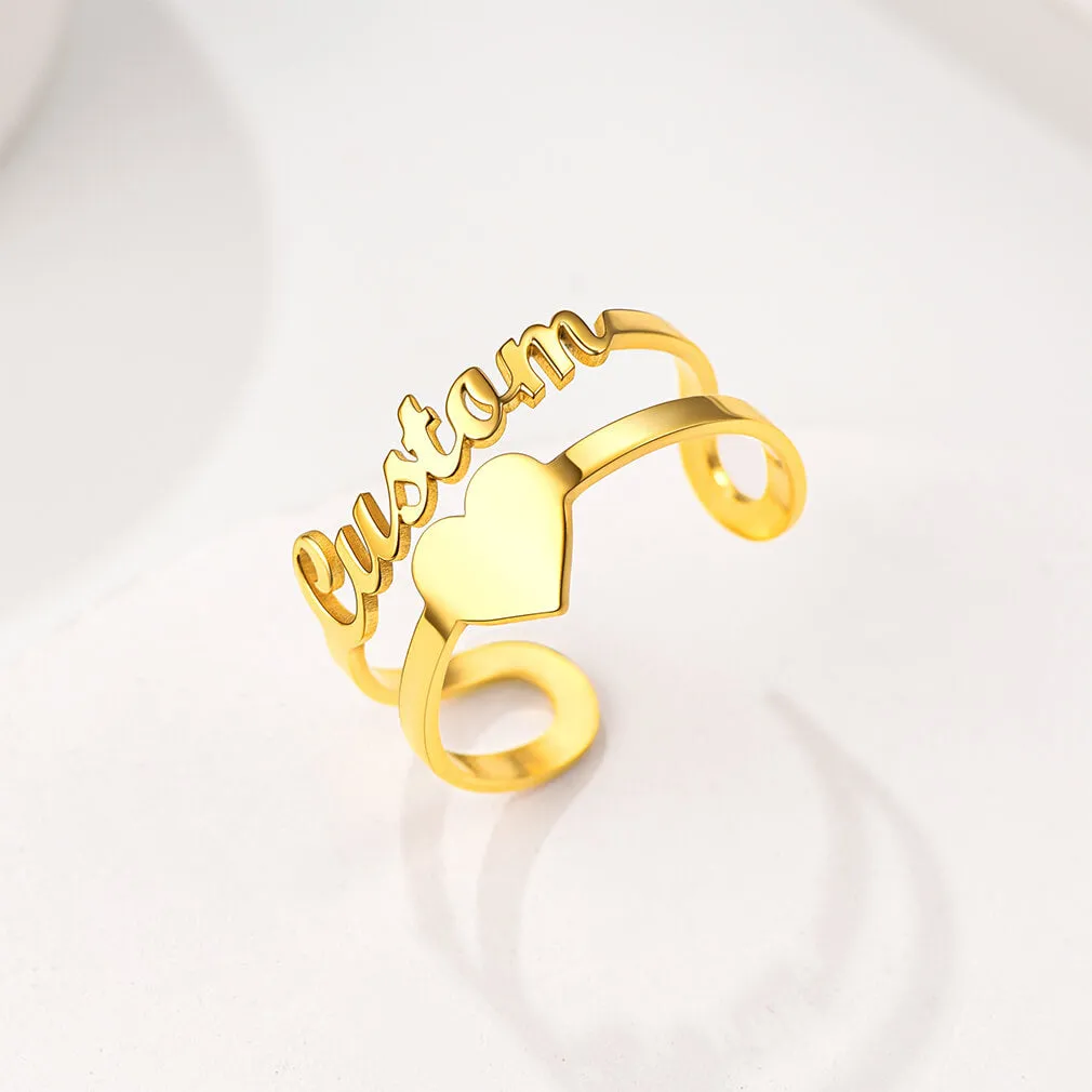 Heart Shape Gold Plated Custom Name Ring for Women