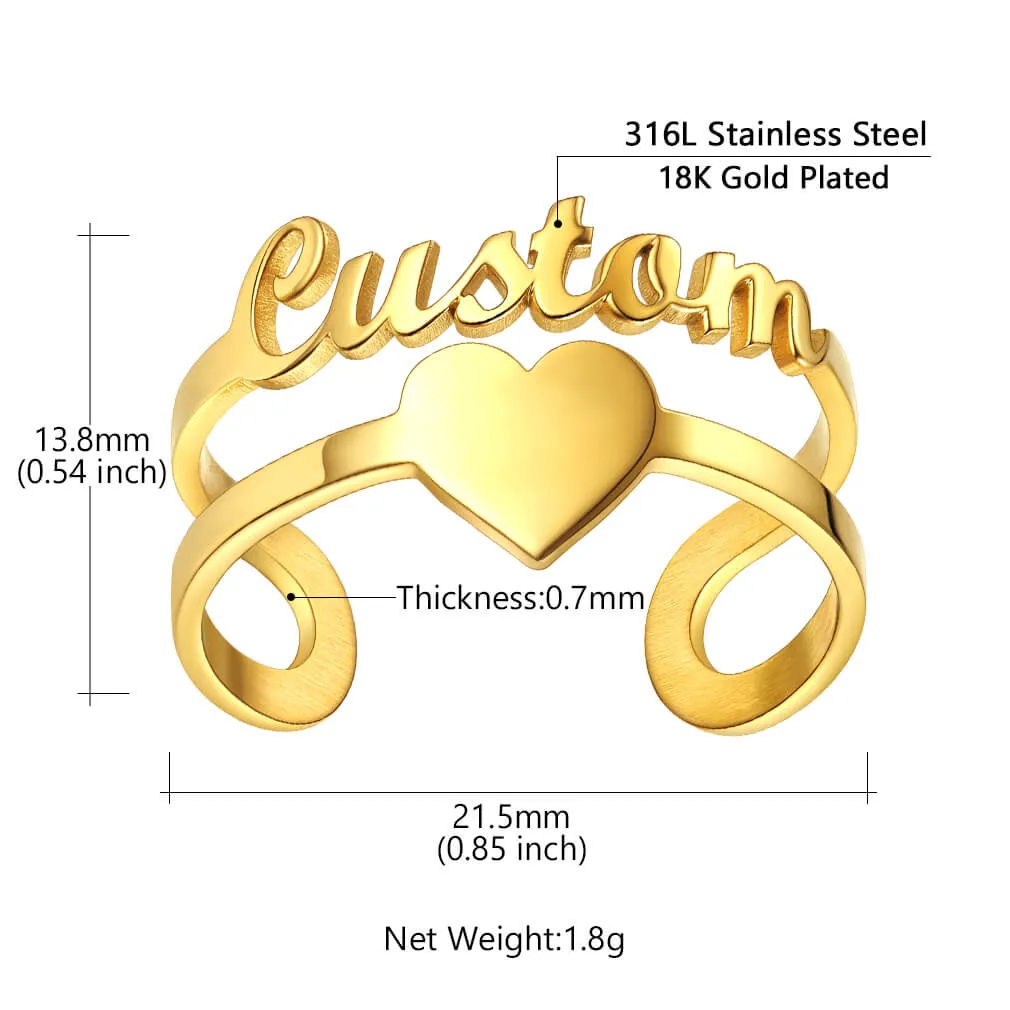 Heart Shape Gold Plated Custom Name Ring for Women