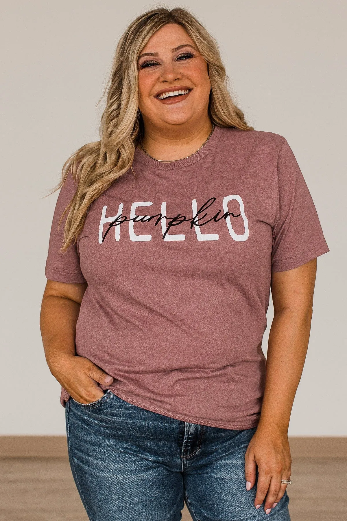 Hello Pumpkin Graphic Tee- Mauve