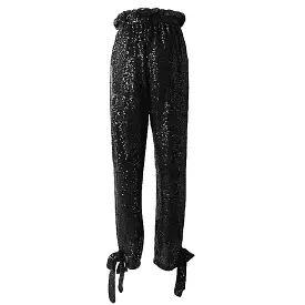 High Waisted Loose Sequined Bow Ankle Pants