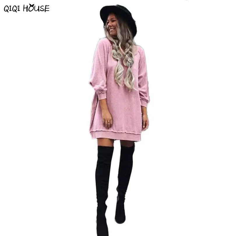 Hoodie Dress Loose Long Sleeve Pink Sweatshirts Casual Autumn Outwear Fitness Tops Sueter Feminino#C113 SM6