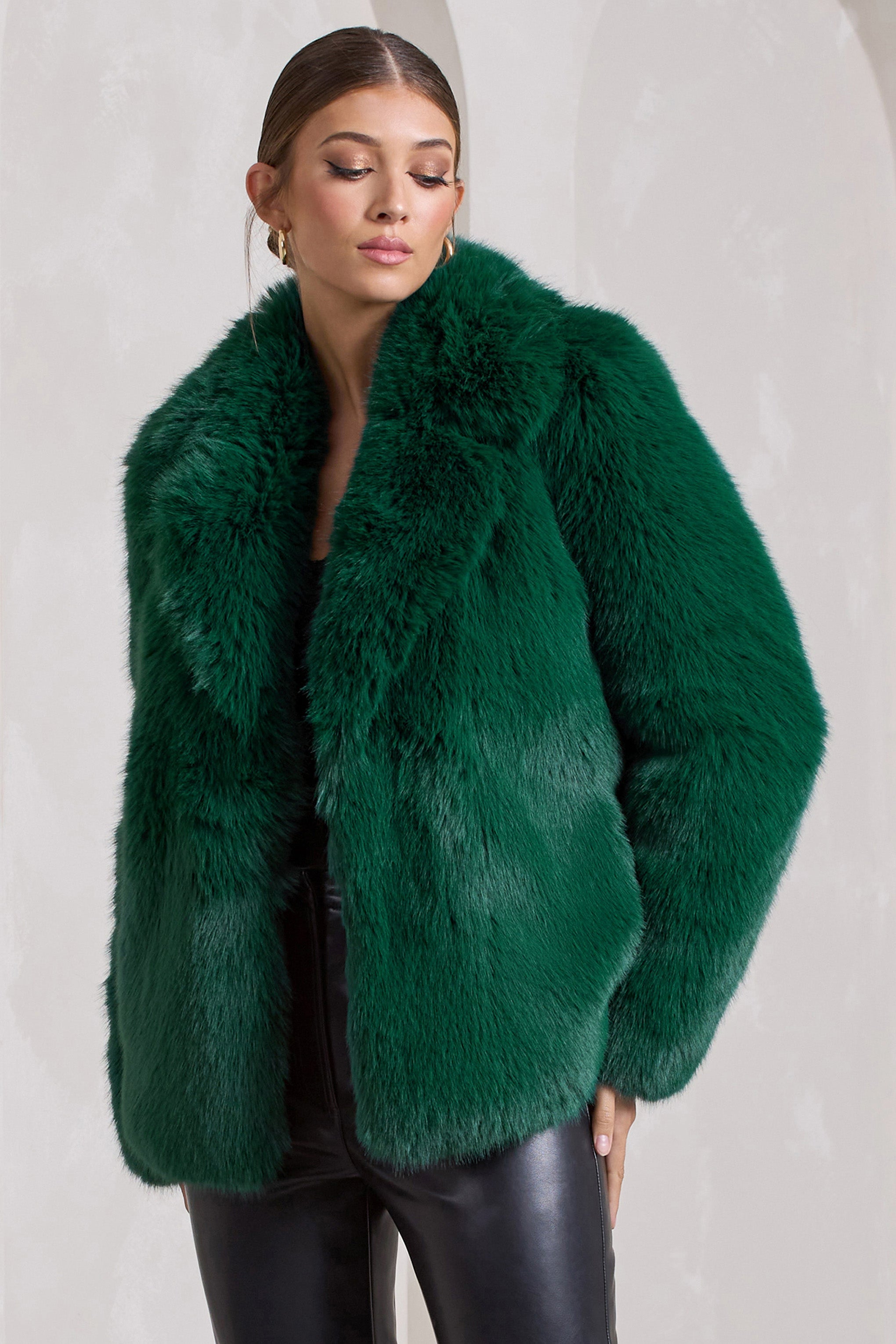 Hot Toddy | Bottle Green Short Faux Fur Coat