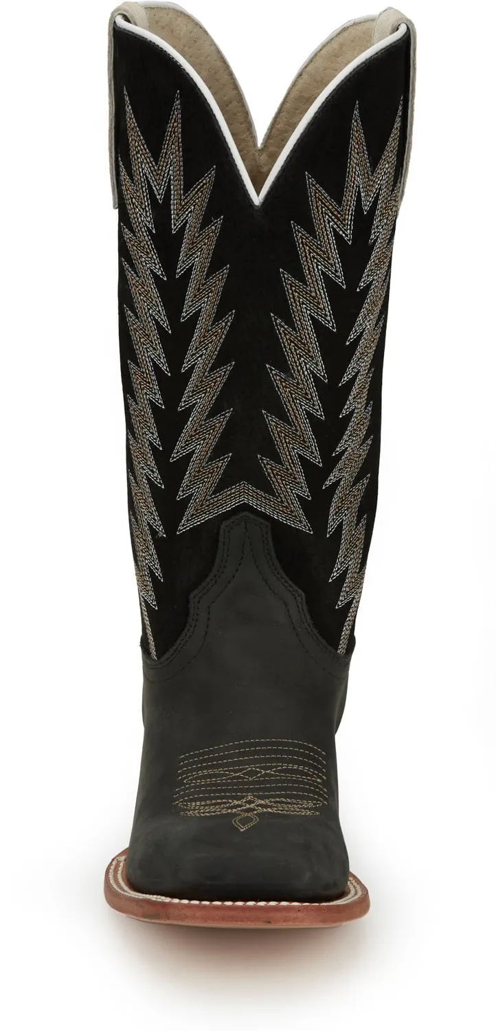 Justin Mens Hombre Matte Black Suede Cowboy Boots