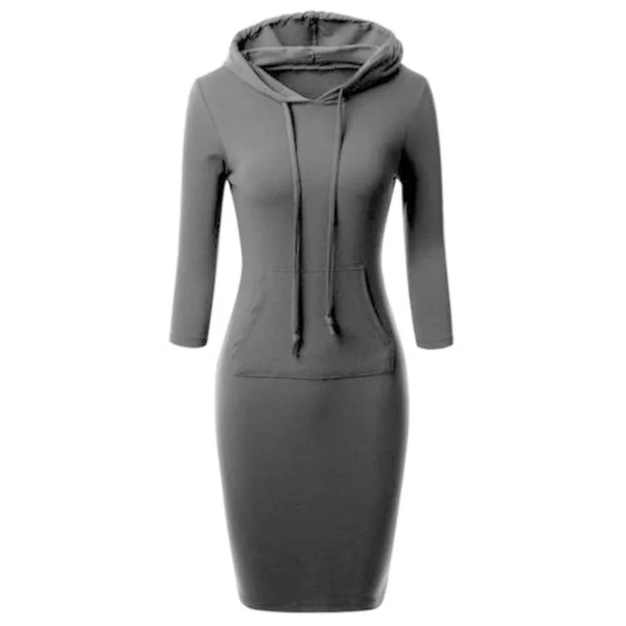 Long Hoodie Dress Long Sleeve Plus Size Slim Autumn Sweatshirts Casual Hoodies Pullovers Moletom Feminino Com Capuz#A11 SM6