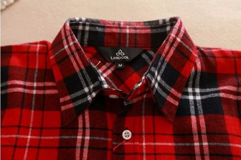 Long Sleeved XL Turn Down Collar Women’s Plaid Pattern Shirt for Autumn on Clearance