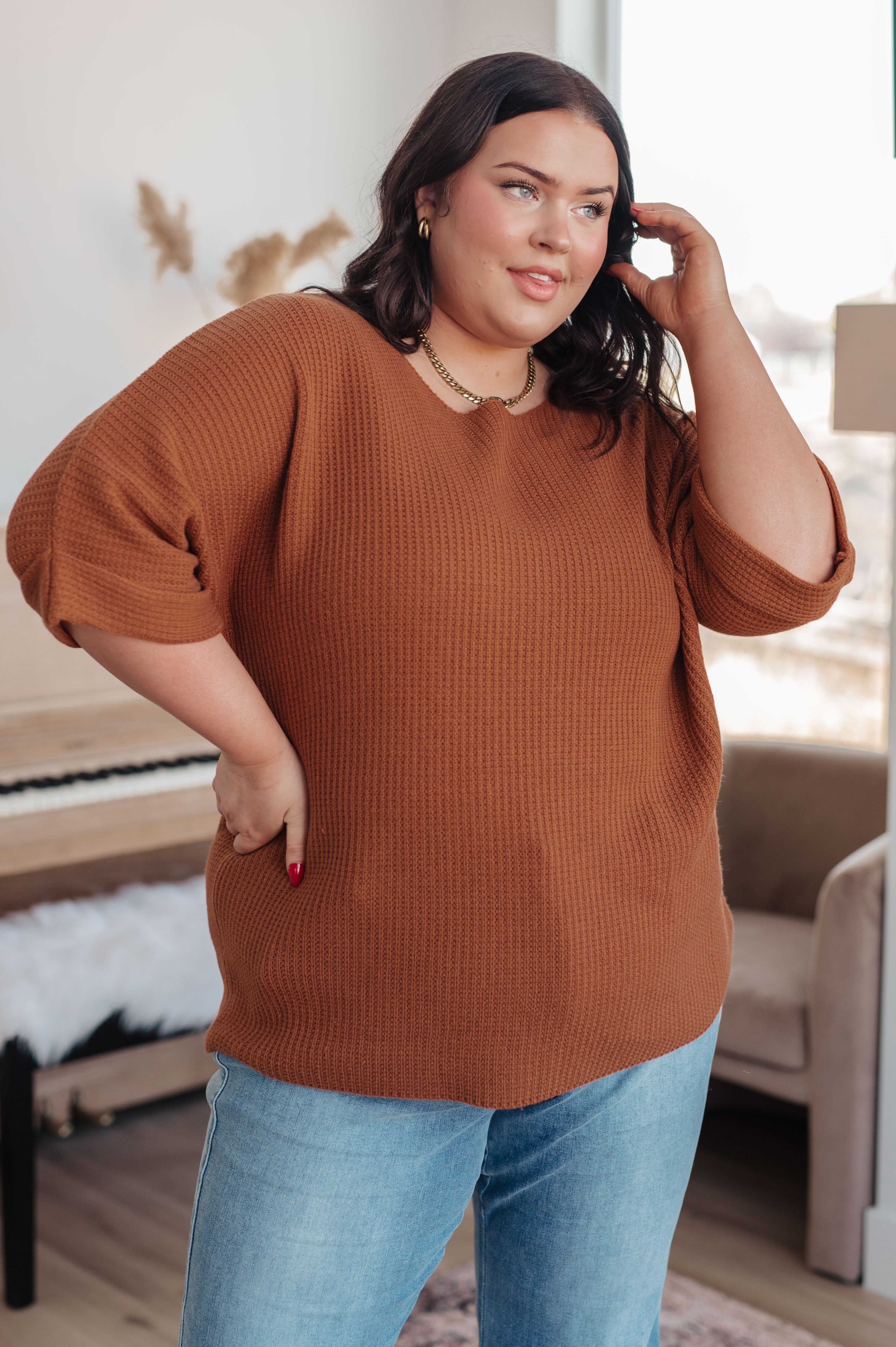 Lotta Knitted Sweater Top in Rust