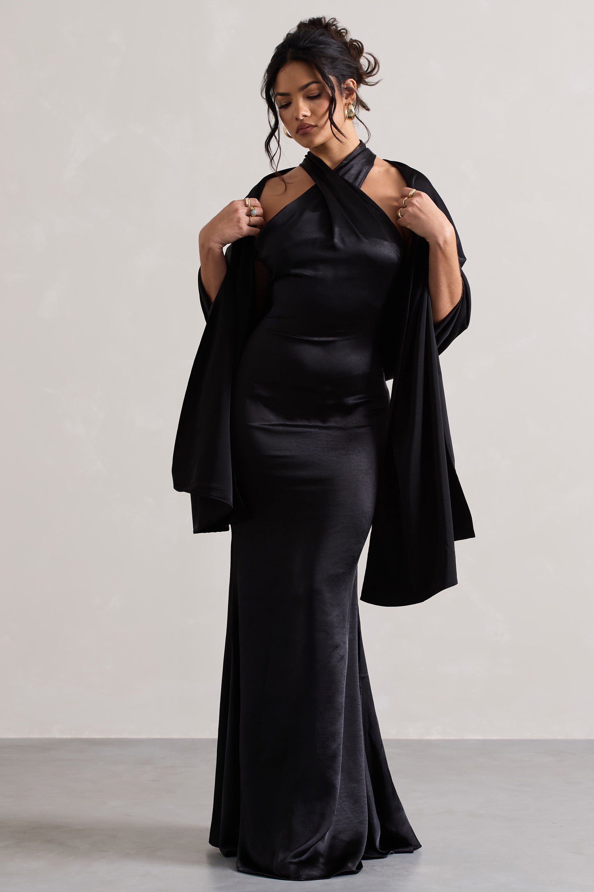 Lush | Black Satin Shawl