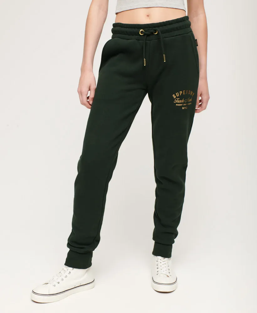 Luxe Metallic Logo Slim Joggers | Academy Dark Green