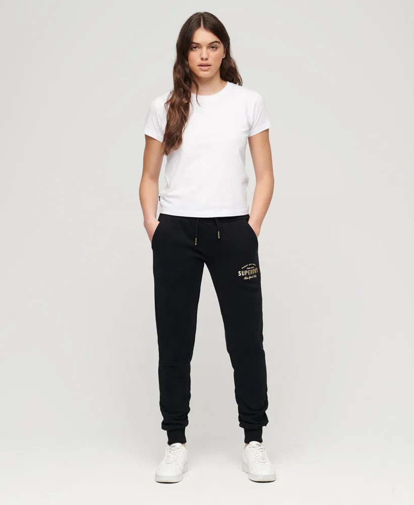 Luxe Metallic Logo Slim Joggers | Black