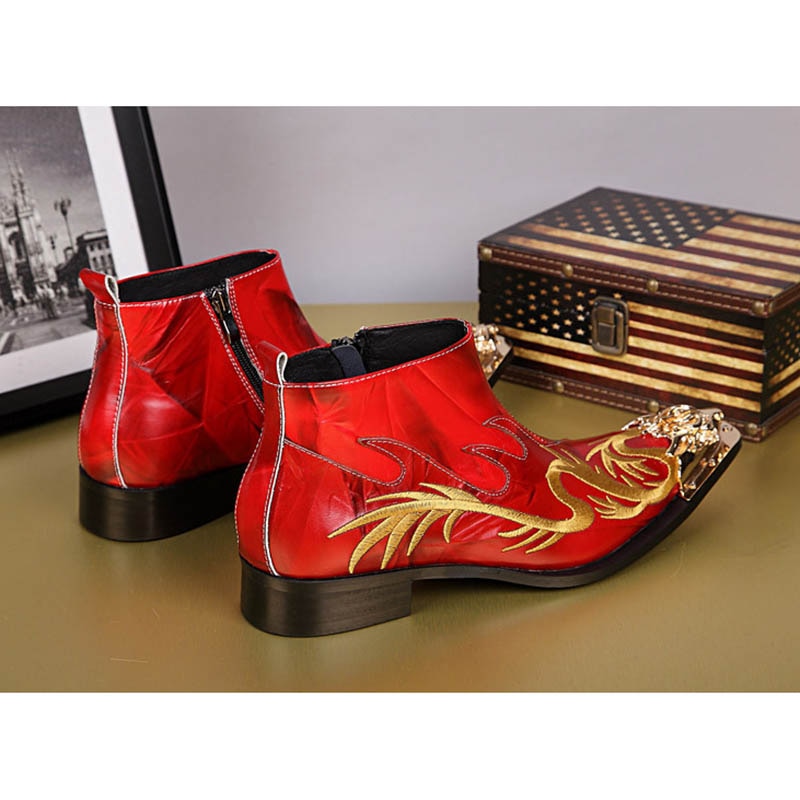 Luxury Designer Men's Genuine Leather Embroidery Zipper Ankle Boots