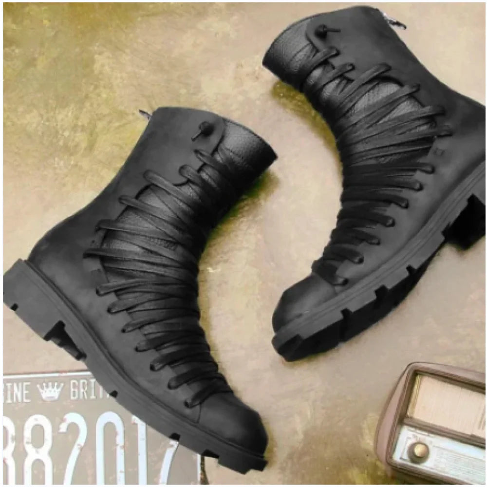 Luxury Retro Black Mesh Breathable Lace-Up Casual Boots for Men