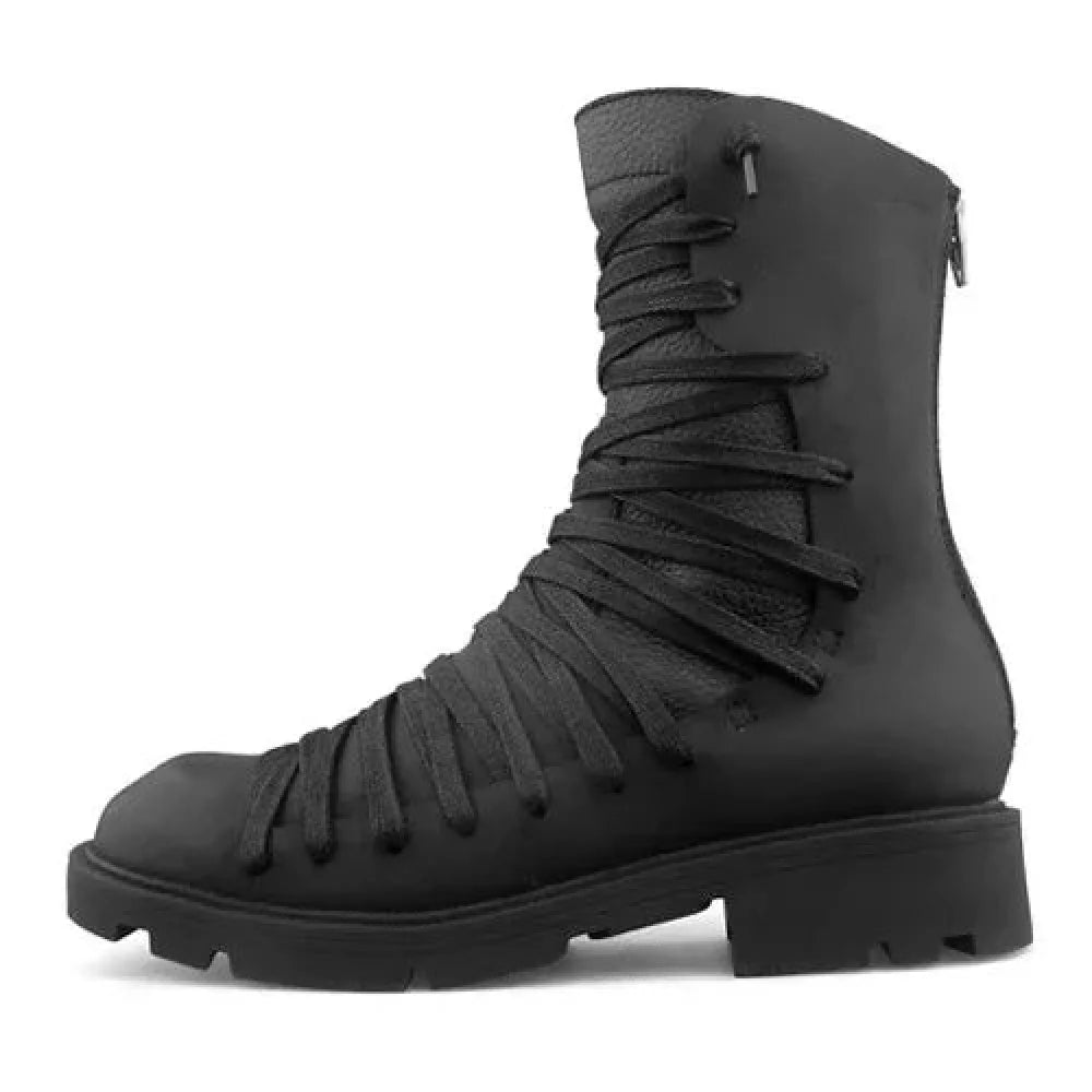 Luxury Retro Black Mesh Breathable Lace-Up Casual Boots for Men