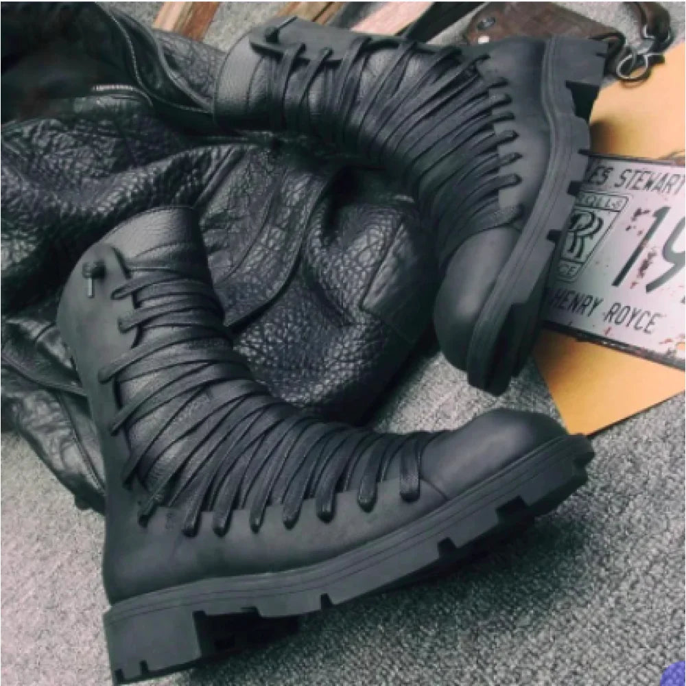 Luxury Retro Black Mesh Breathable Lace-Up Casual Boots for Men