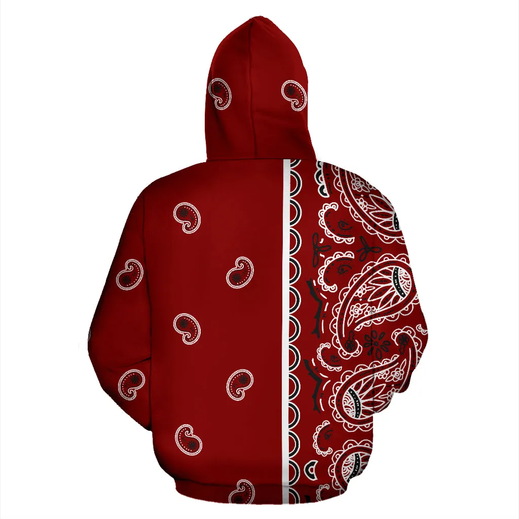 Maroon Red Bandana Asymmetrical Pullover Hoodie