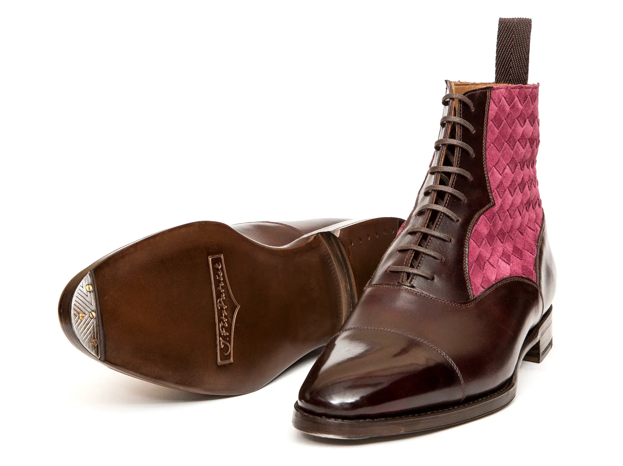 Meadowbrook - MTO - Plum Museum Calf / Raspberry Braided Suede - TMG Last - Single Leather Sole