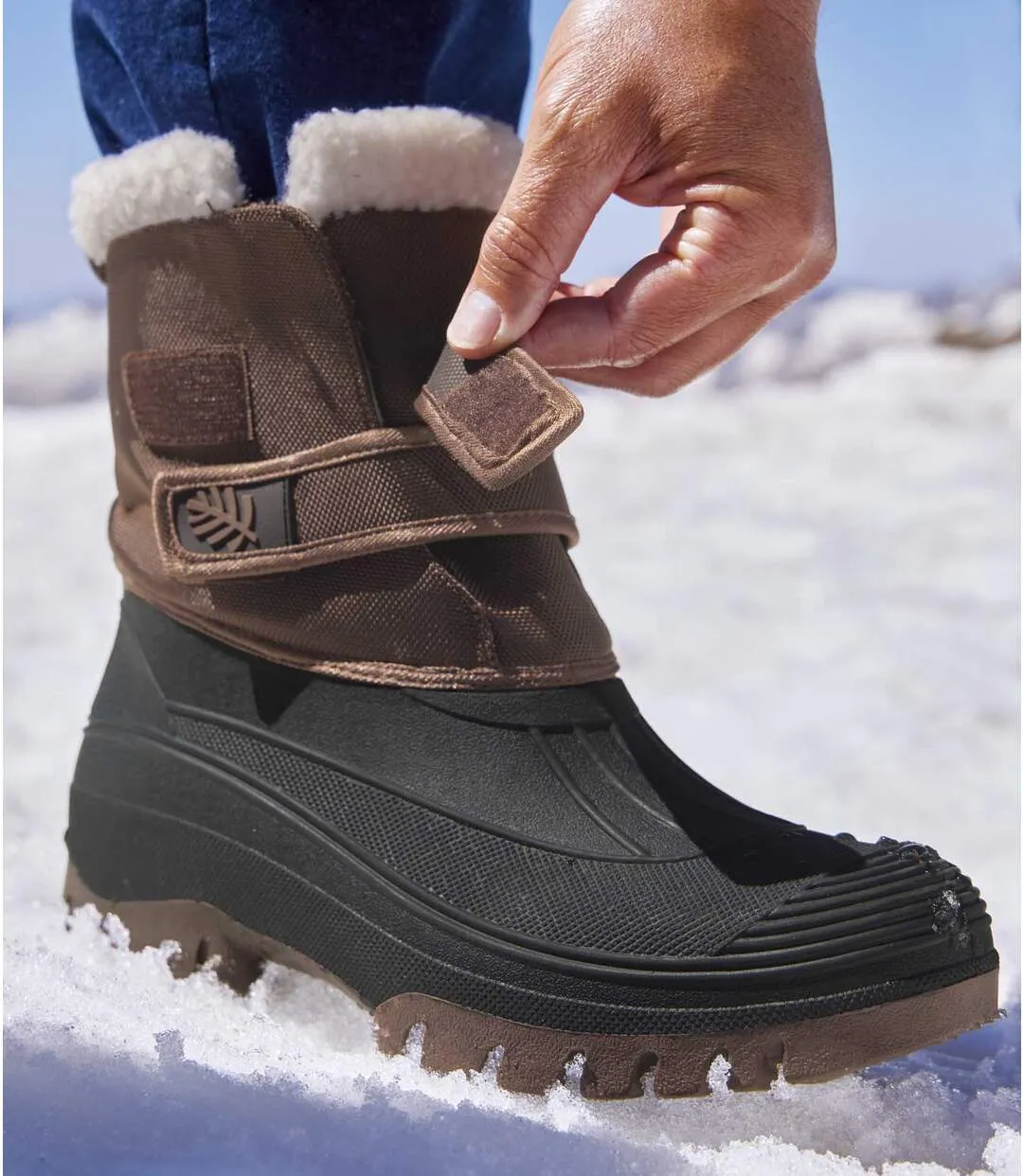 Men's Black & Brown Sherpa-Lined Snow Boots 