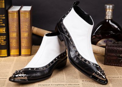 Men's Genuine Leather Rivet Pointed Toe High-Top Western Ankle Boots