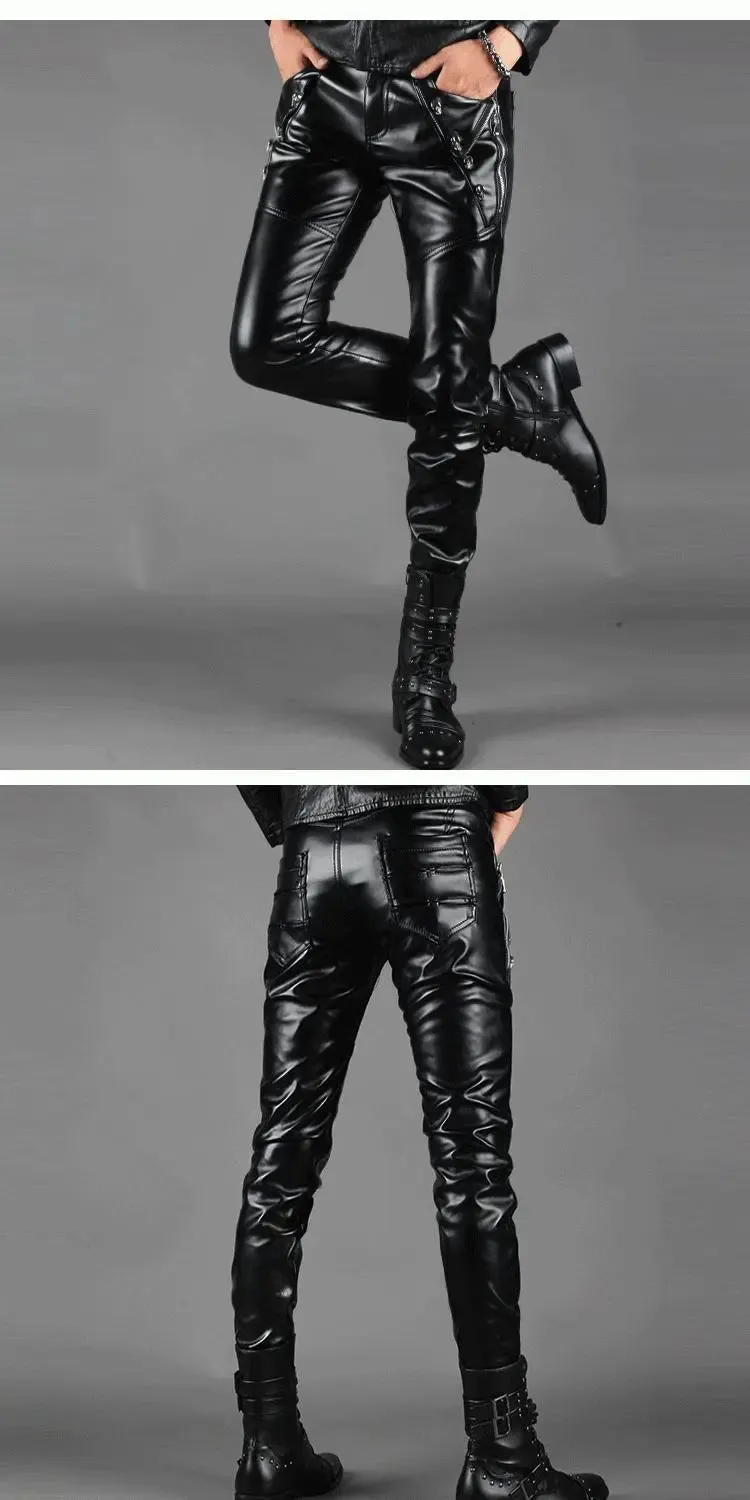 Men's Korean Version Leather Slim Moto Biker Casual Pencil Pants