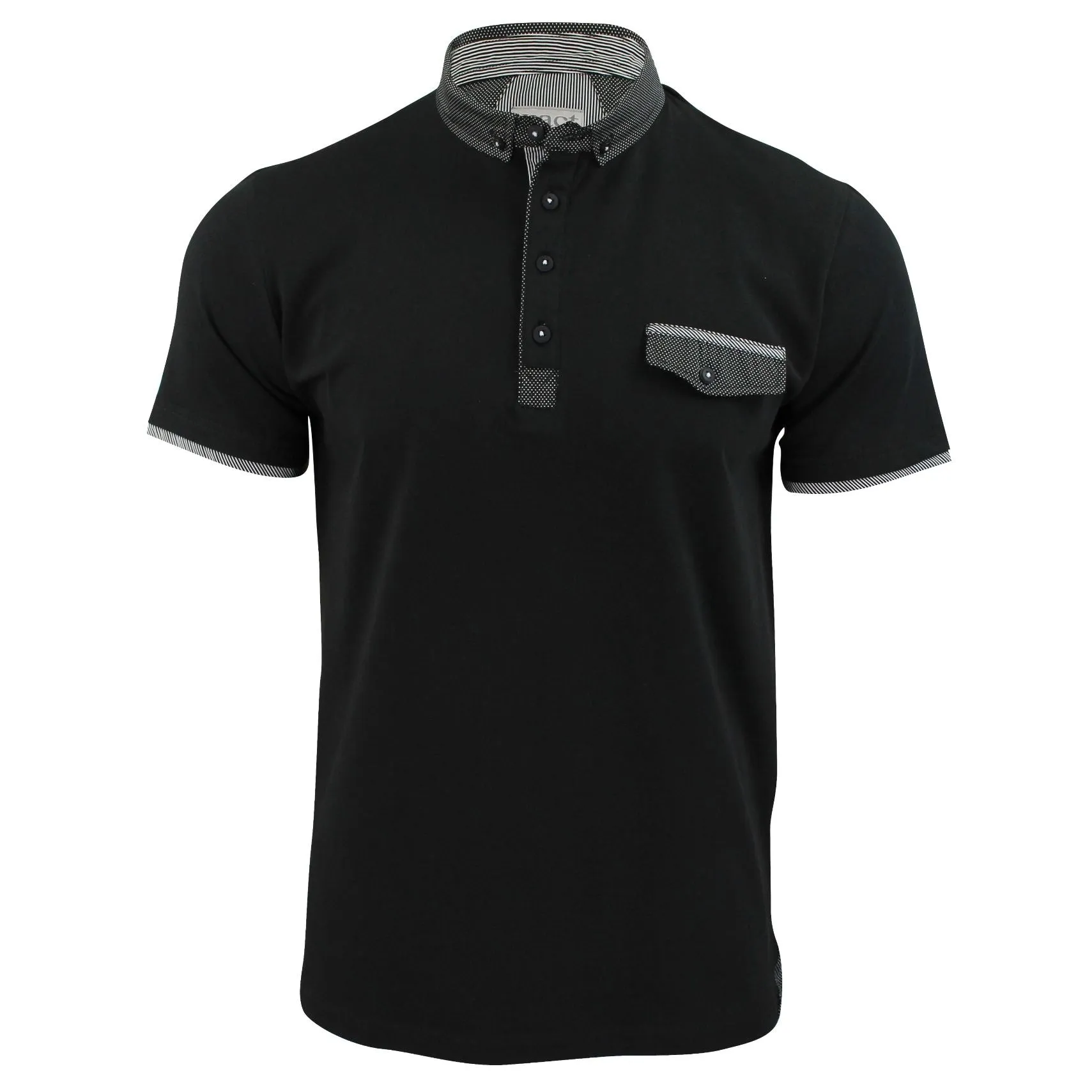 Mens Polo Shirt Xact Clothing Cotton Rich Polka Dot Collar & Trims Stretch Lycra