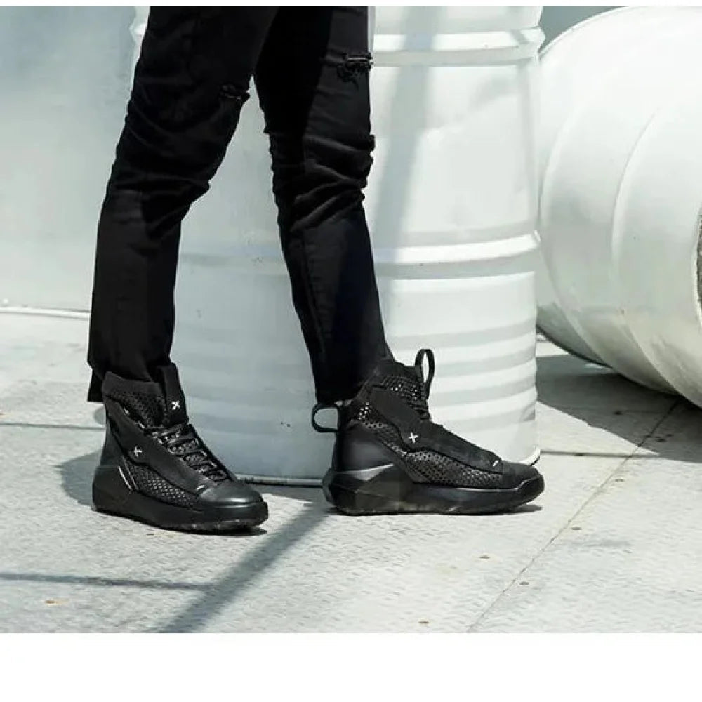 Men's Summer Luxury Black Microfiber Lace Up Breathable Flat Boots