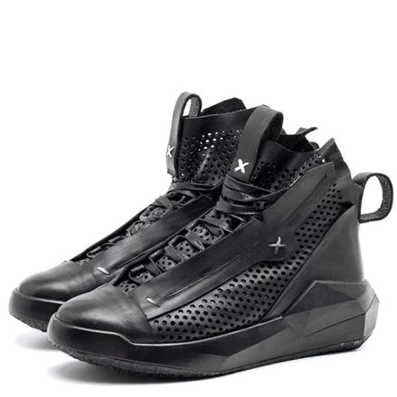 Men's Summer Luxury Black Microfiber Lace Up Breathable Flat Boots