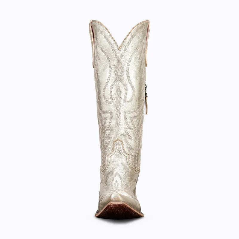 Nighthawk Champagne Metallic Leather Snip Toe Cowgirl Boots