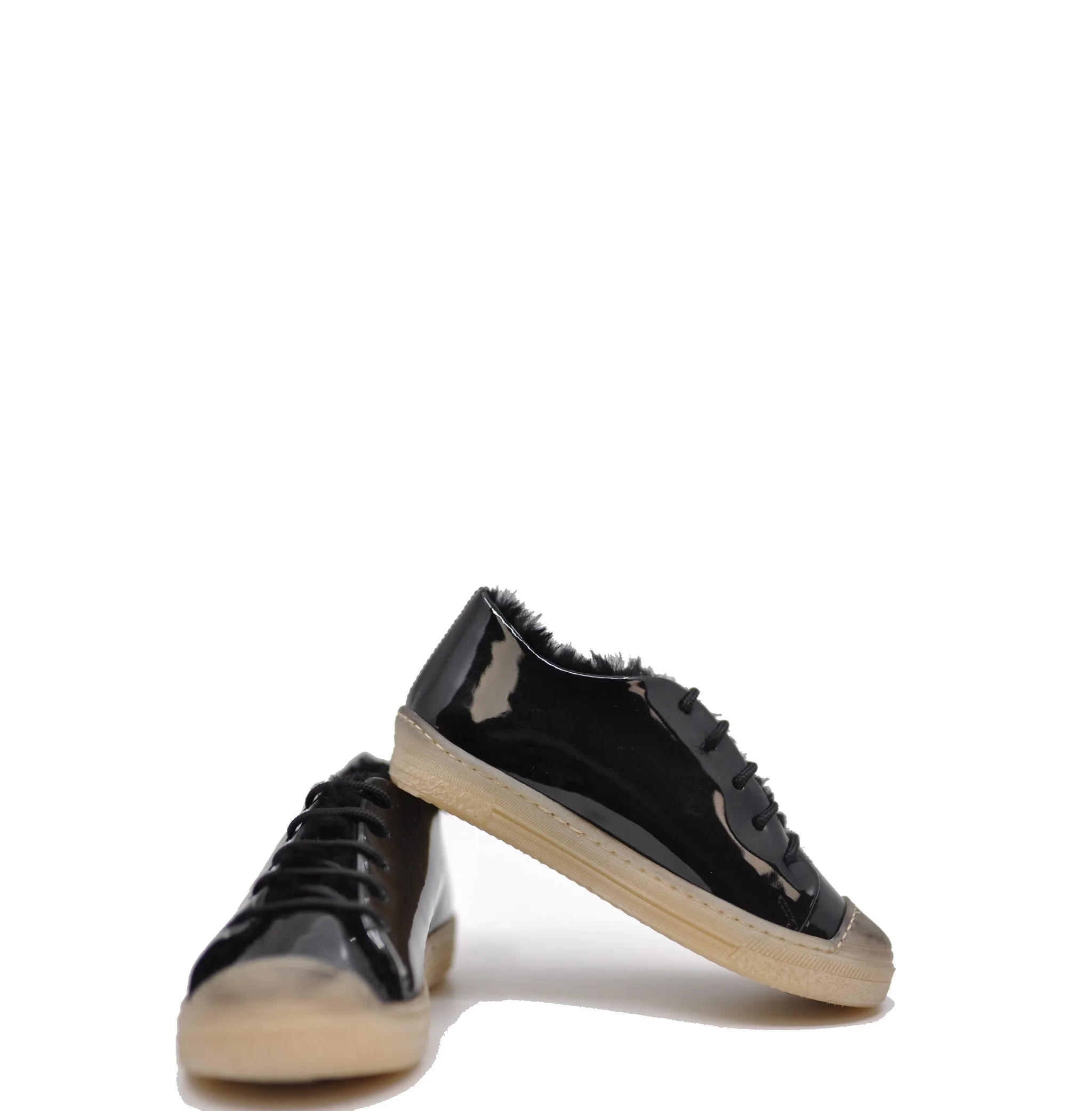 Pepe Black Patent Fur Sneaker