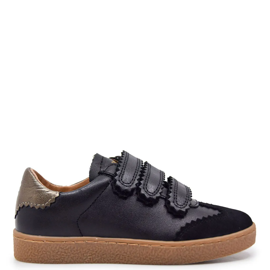 Porte Black and Gold Scalloped Velcro Sneaker