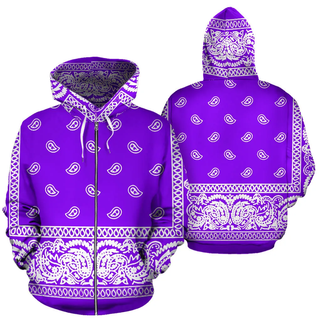 Purple Bandanna Zip Up Hoodie