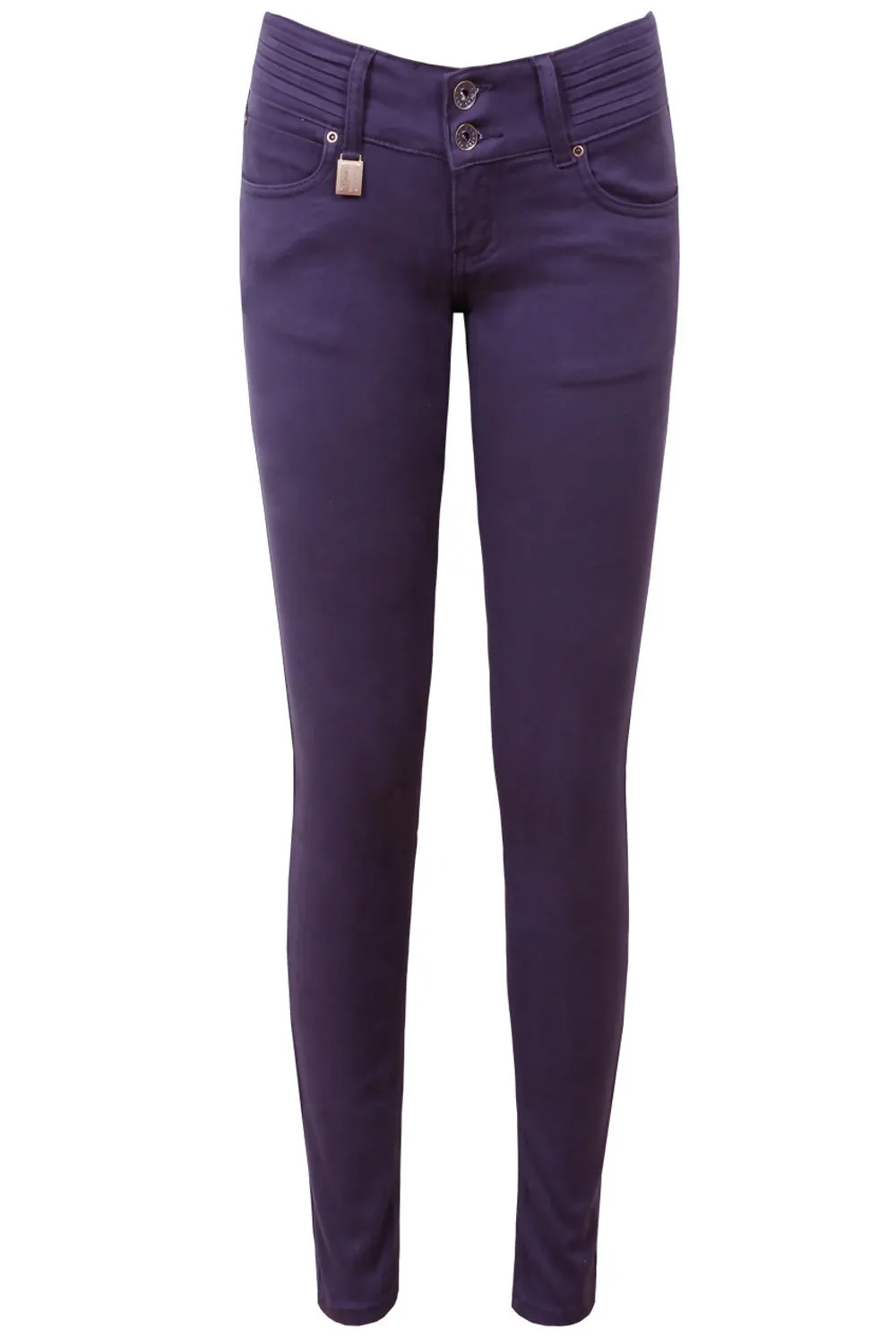 Purple Pleated Waistband Supersoft Stretch Skinny Jeans