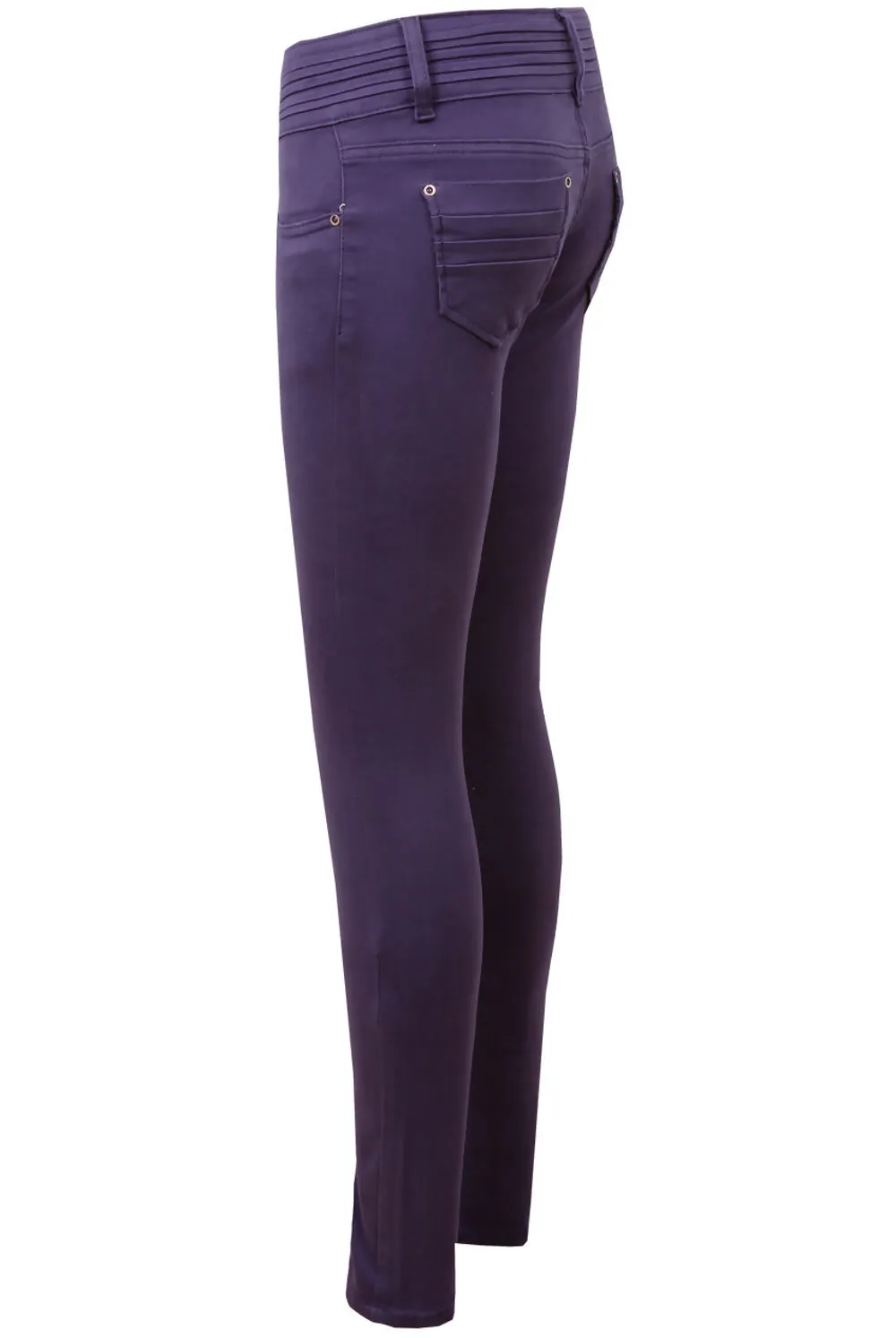 Purple Pleated Waistband Supersoft Stretch Skinny Jeans