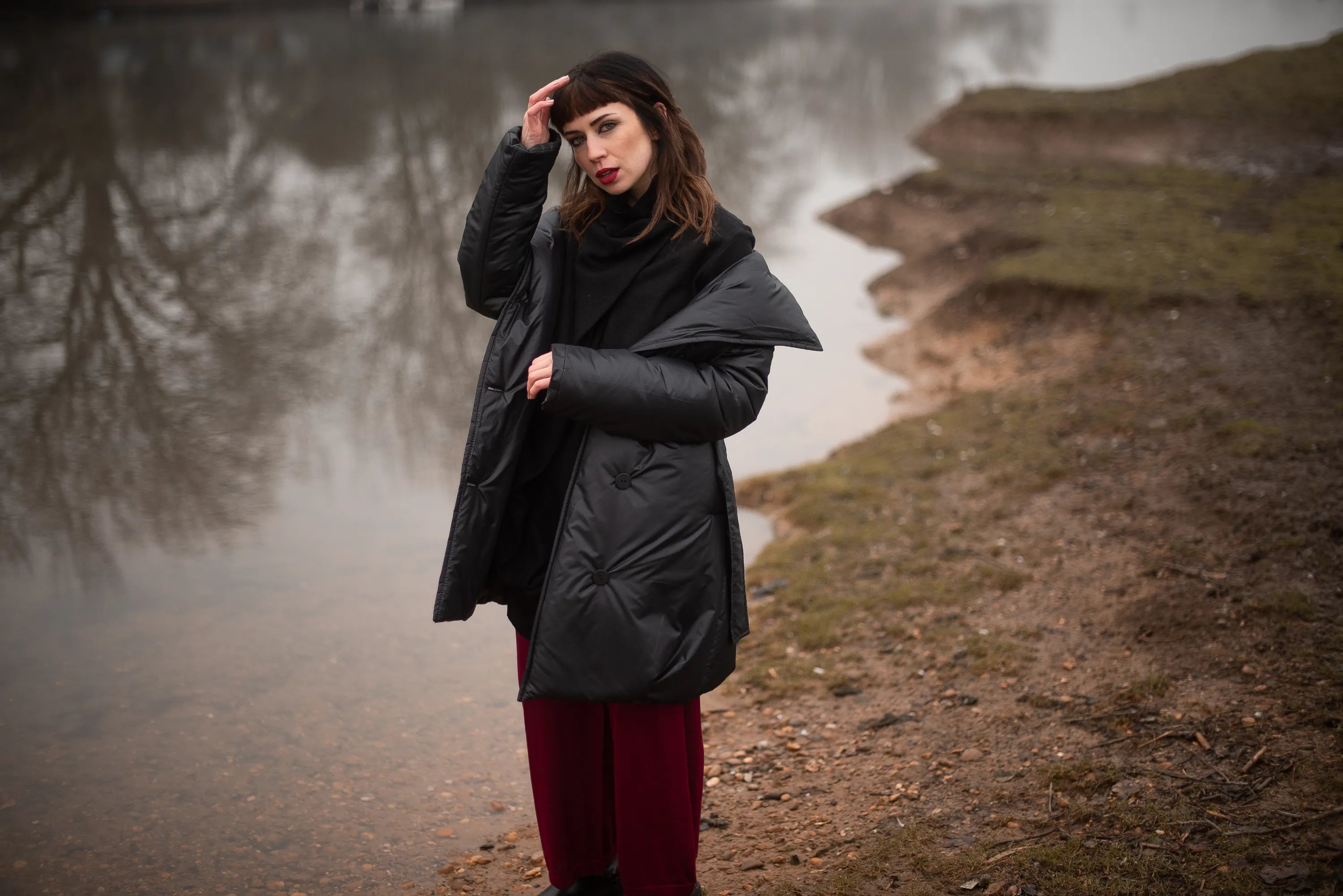 Quilted Coat Vint with High Neck In Black