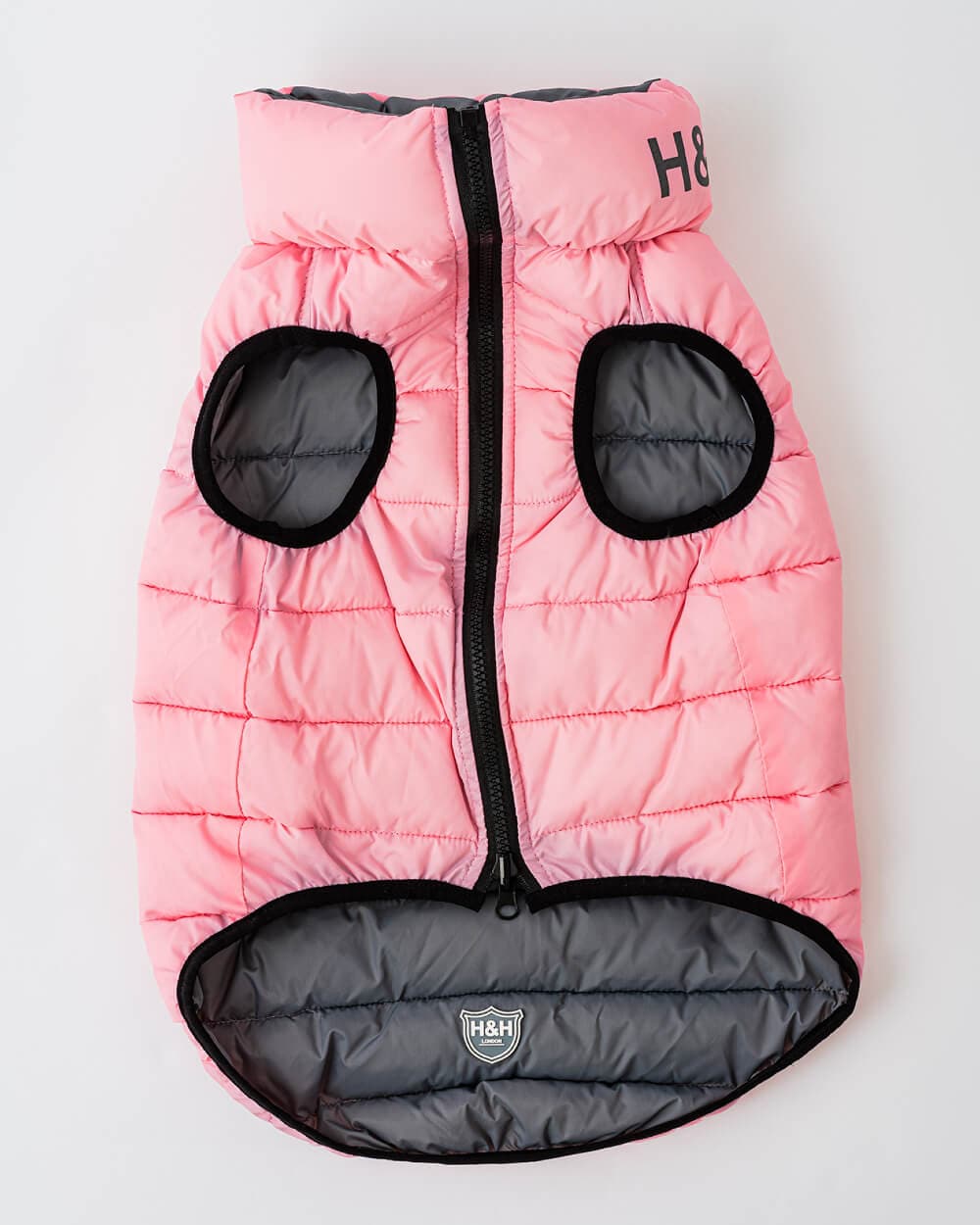 Reversible Dog Puffer Jacket - Light Pink and Gray