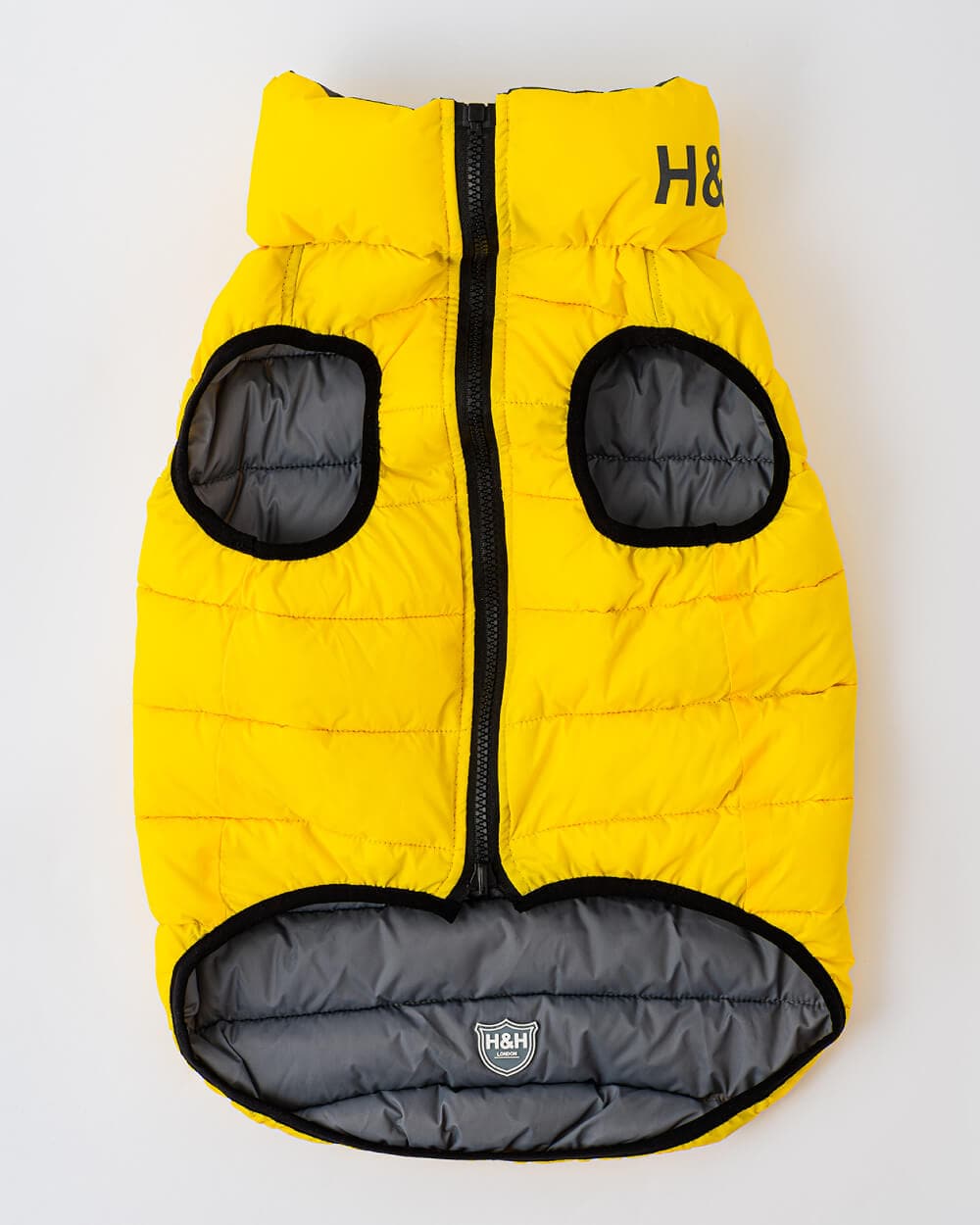 Reversible Dog Puffer Jacket - Yellow and Gray