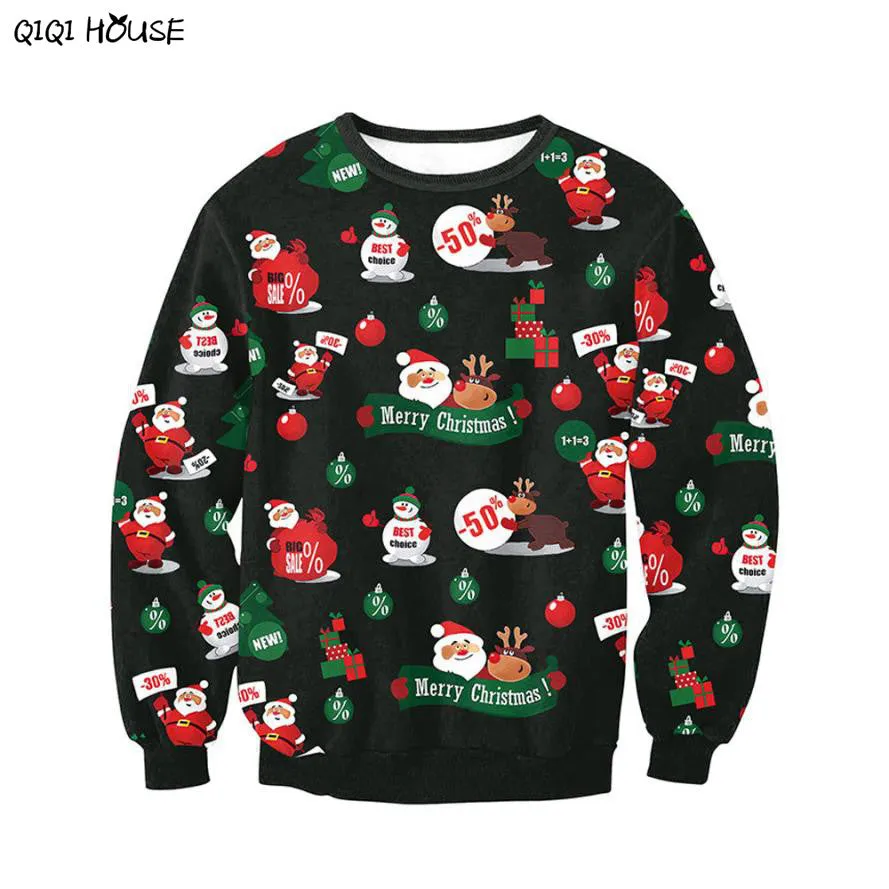 Santa Claus Christmas Women Tracksuit Loose Casual Pullovers Autumn Winter Basic Tops Sweatshirts Polerones Mujer#C114 SM6