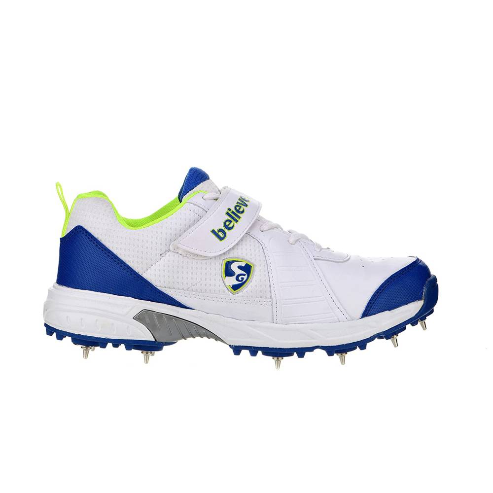 SG Unisex Savage Spikes Cricket Shoe (White/Lime/Royal Blue)