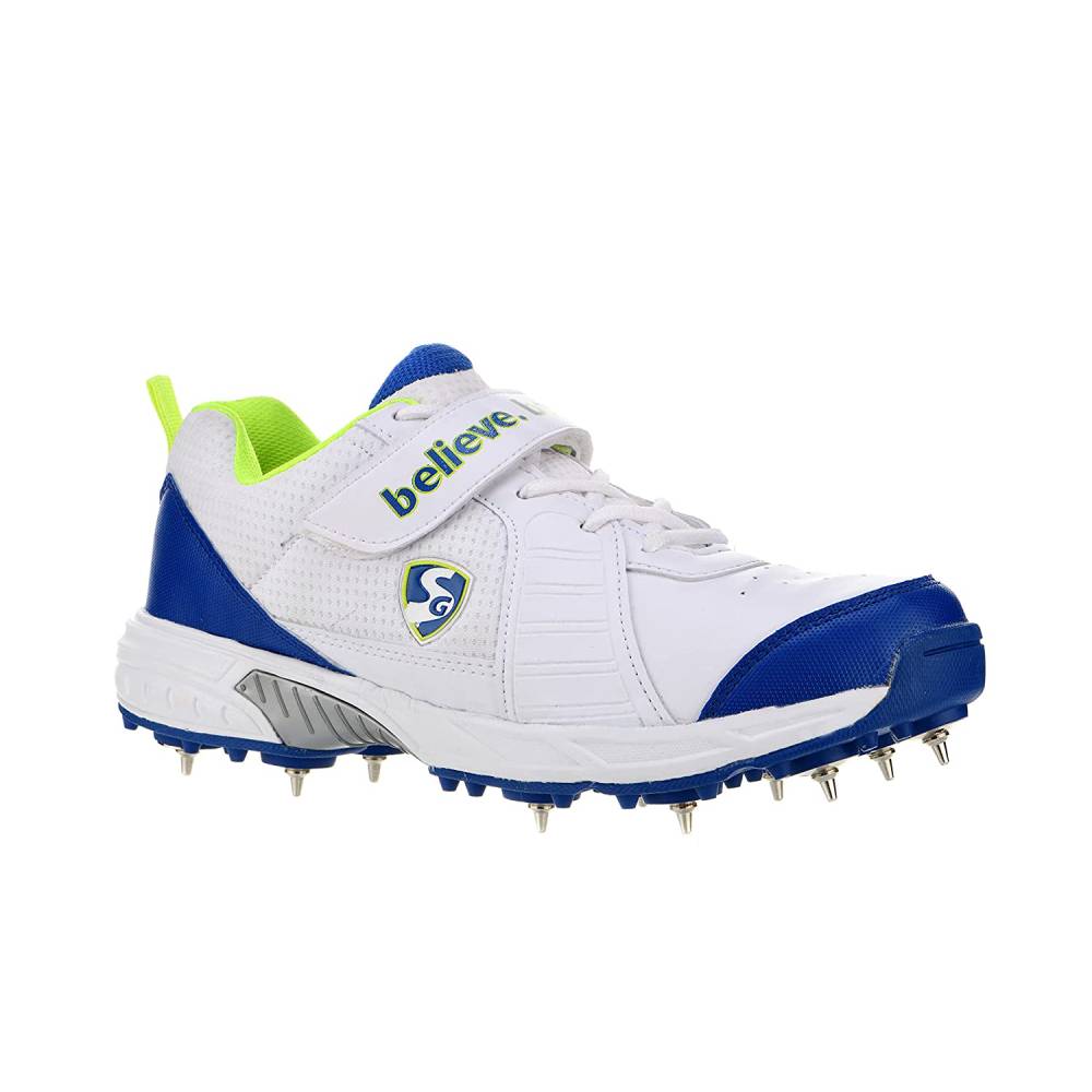 SG Unisex Savage Spikes Cricket Shoe (White/Lime/Royal Blue)