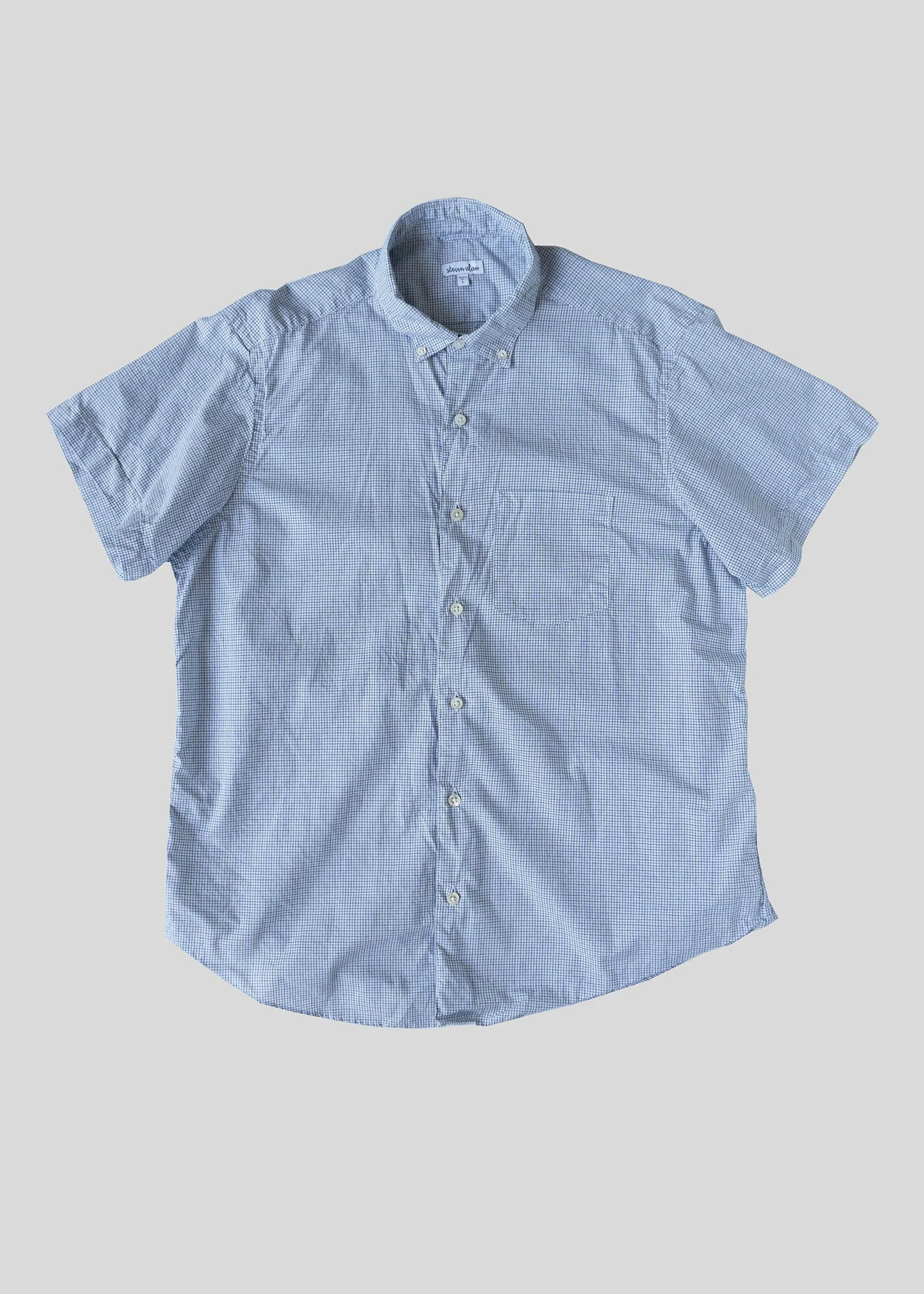 Short Sleeve Single Needle Shirt, Blue BW Gingham