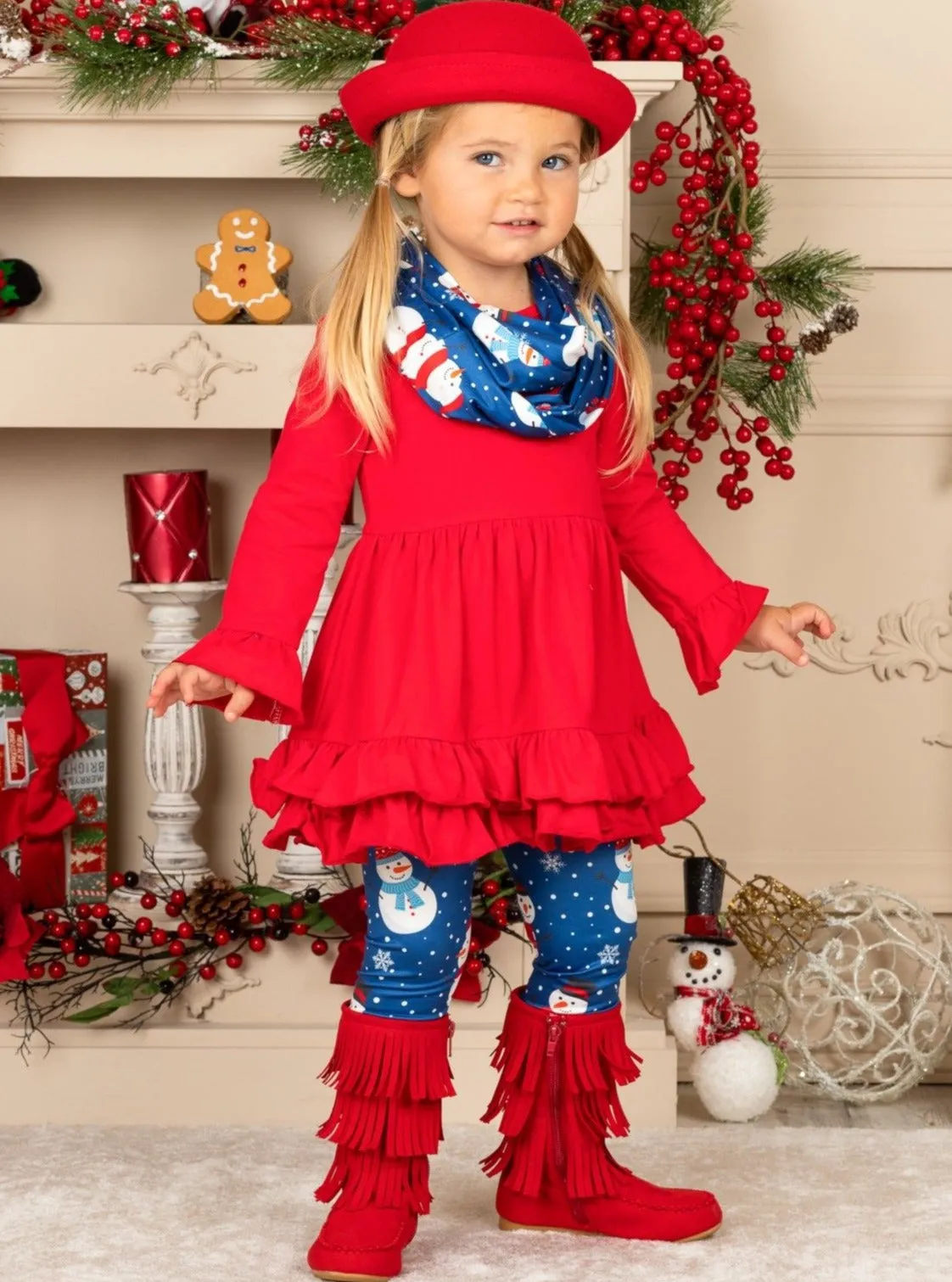 Snow Day Ruffle Tunic, Scarf and Legging Set