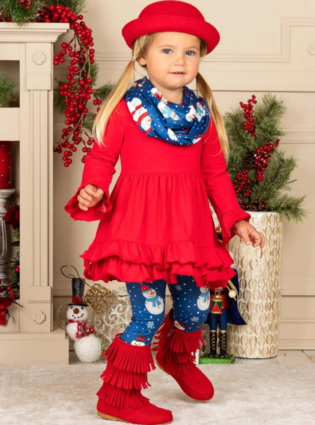 Snow Day Ruffle Tunic, Scarf and Legging Set