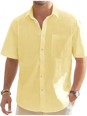 ST JOHNS BAY Mens Yellow Heather Short Sleeve Collared Classic Fit Button Down Shirt