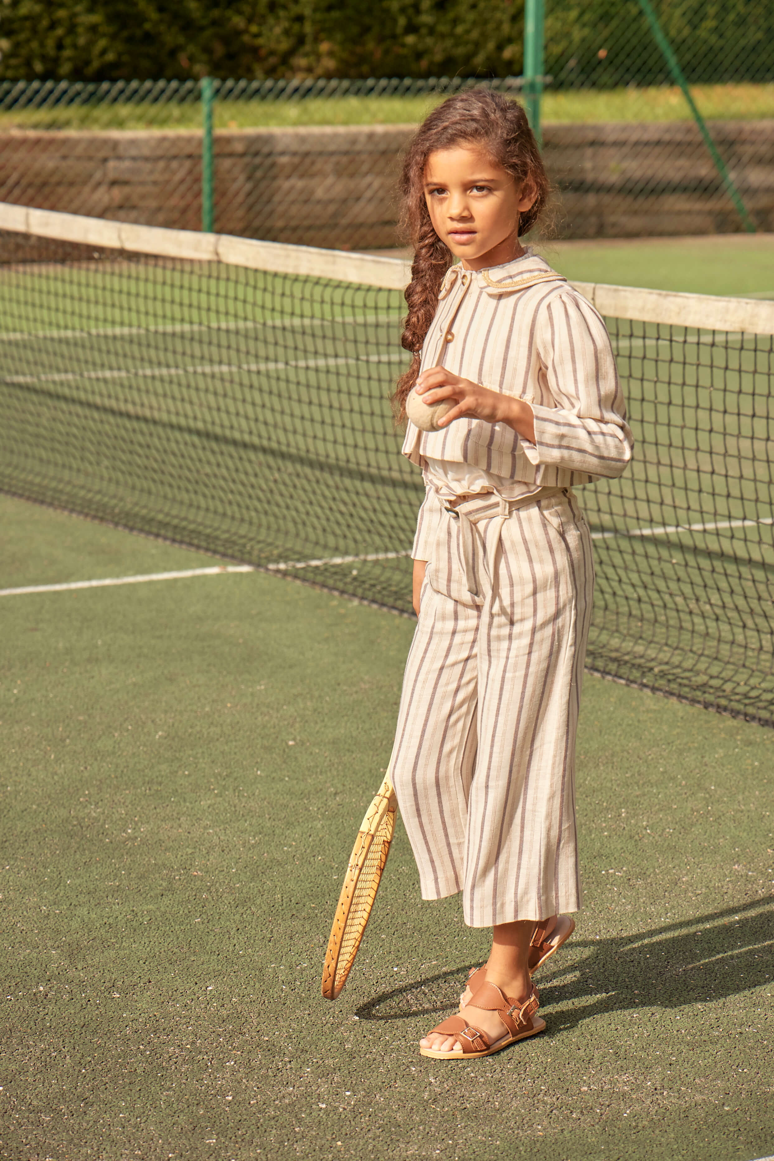 Striped Tied Waist Wide Leg Trousers in Beige (4-10yrs)