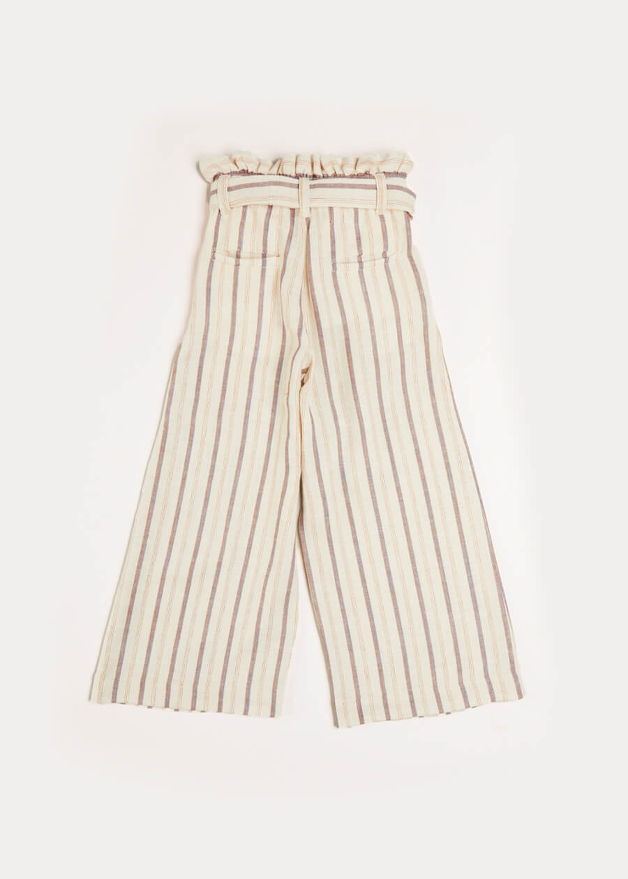 Striped Tied Waist Wide Leg Trousers in Beige (4-10yrs)