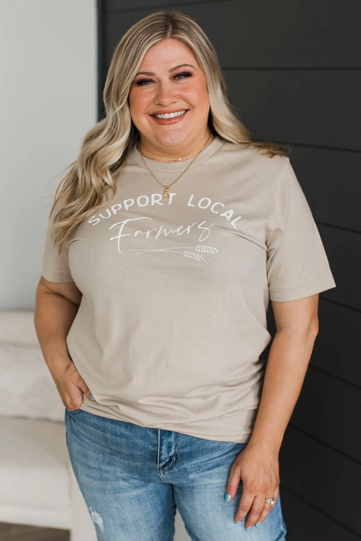 Support Local Farmers Graphic Tee- Light Taupe