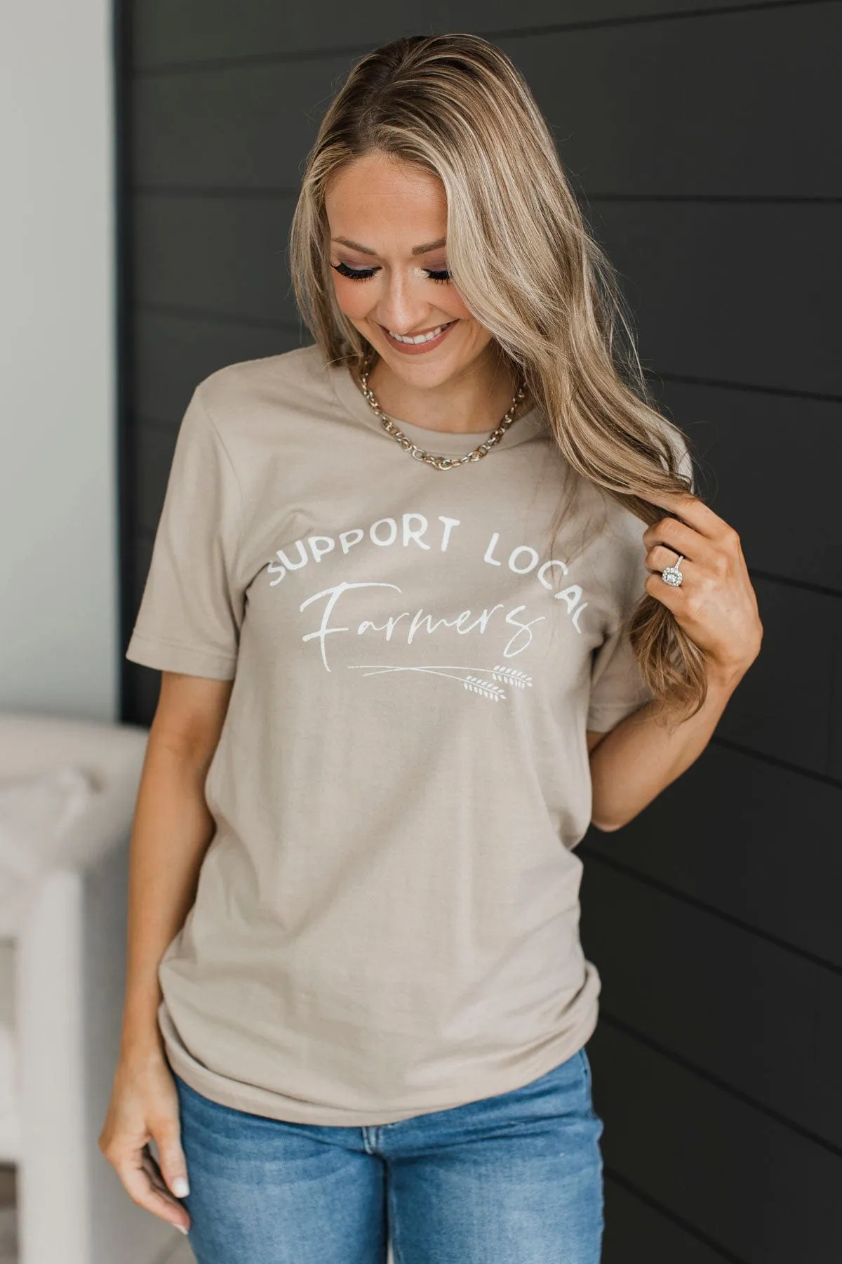 Support Local Farmers Graphic Tee- Light Taupe