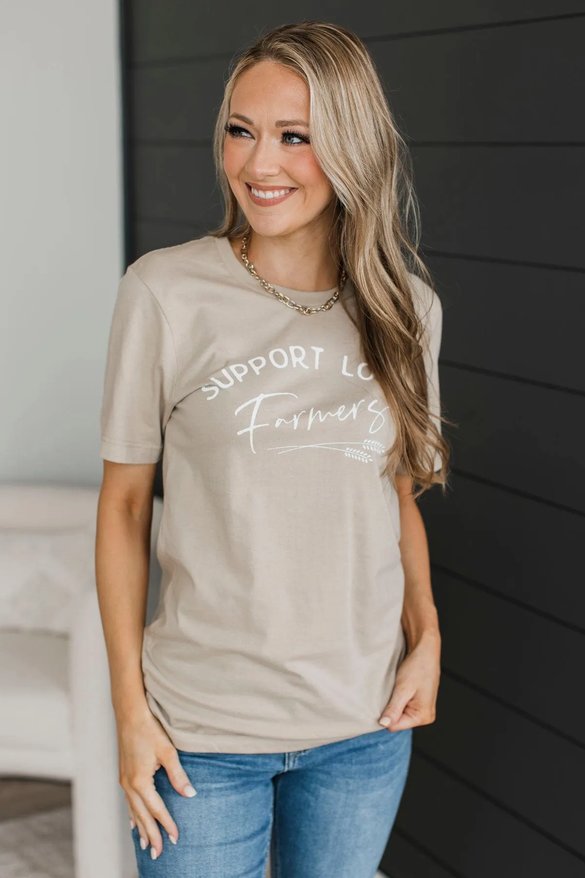 Support Local Farmers Graphic Tee- Light Taupe