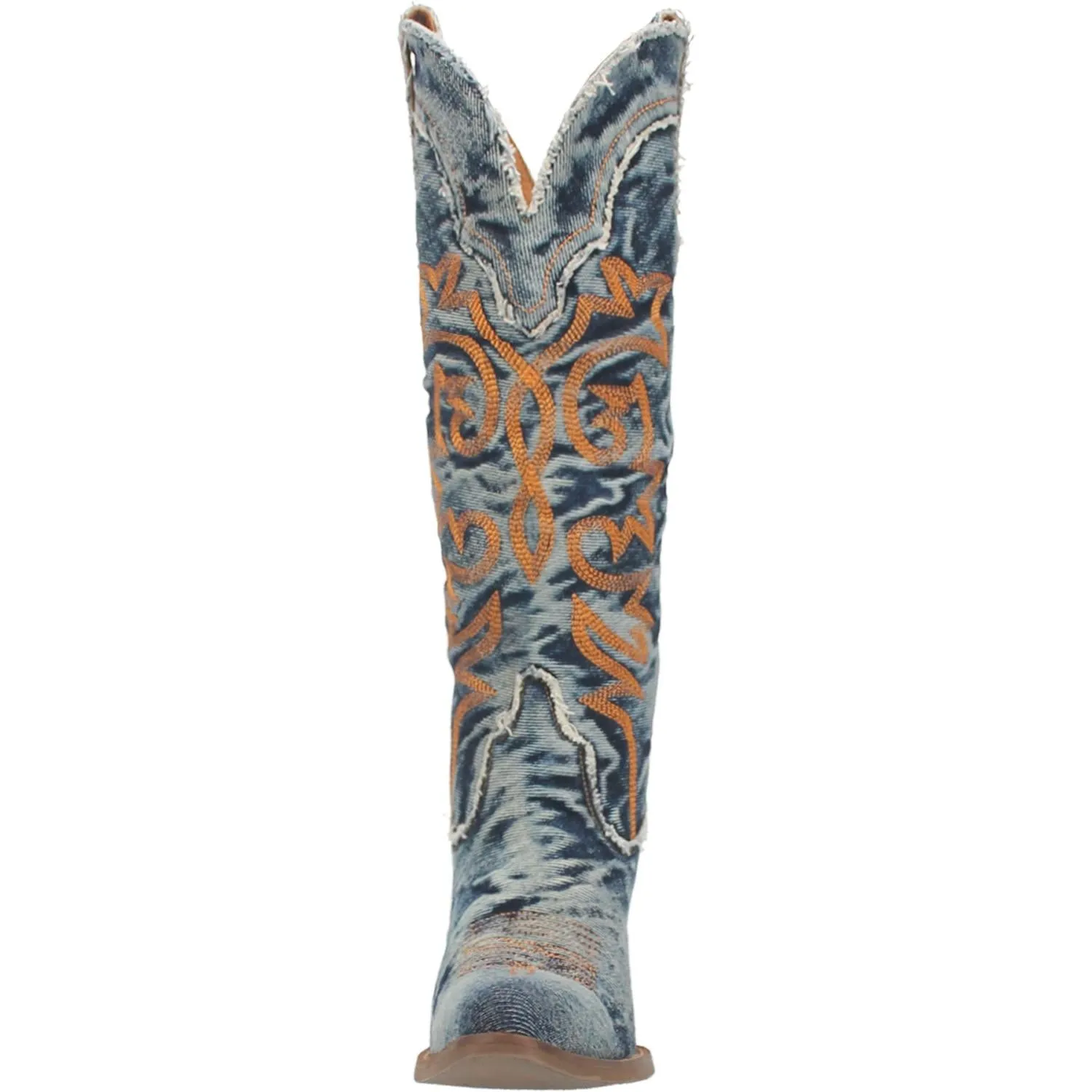 Texas Tornado Distressed Denim Embroidered Knee High Boots (DS)