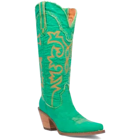 Texas Tornado Distressed Green Denim Embroidered Knee High Boots (DS)