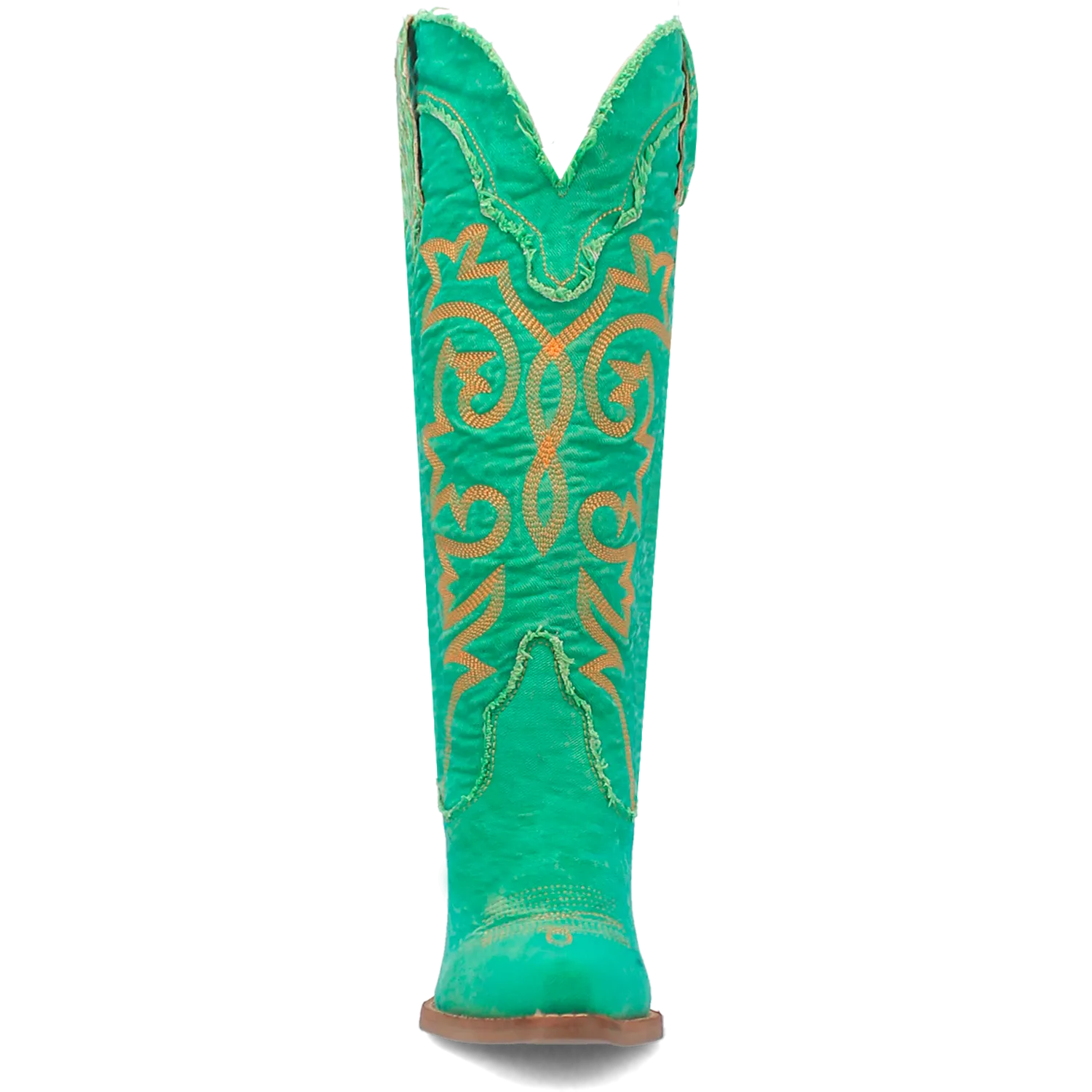 Texas Tornado Distressed Green Denim Embroidered Knee High Boots (DS)