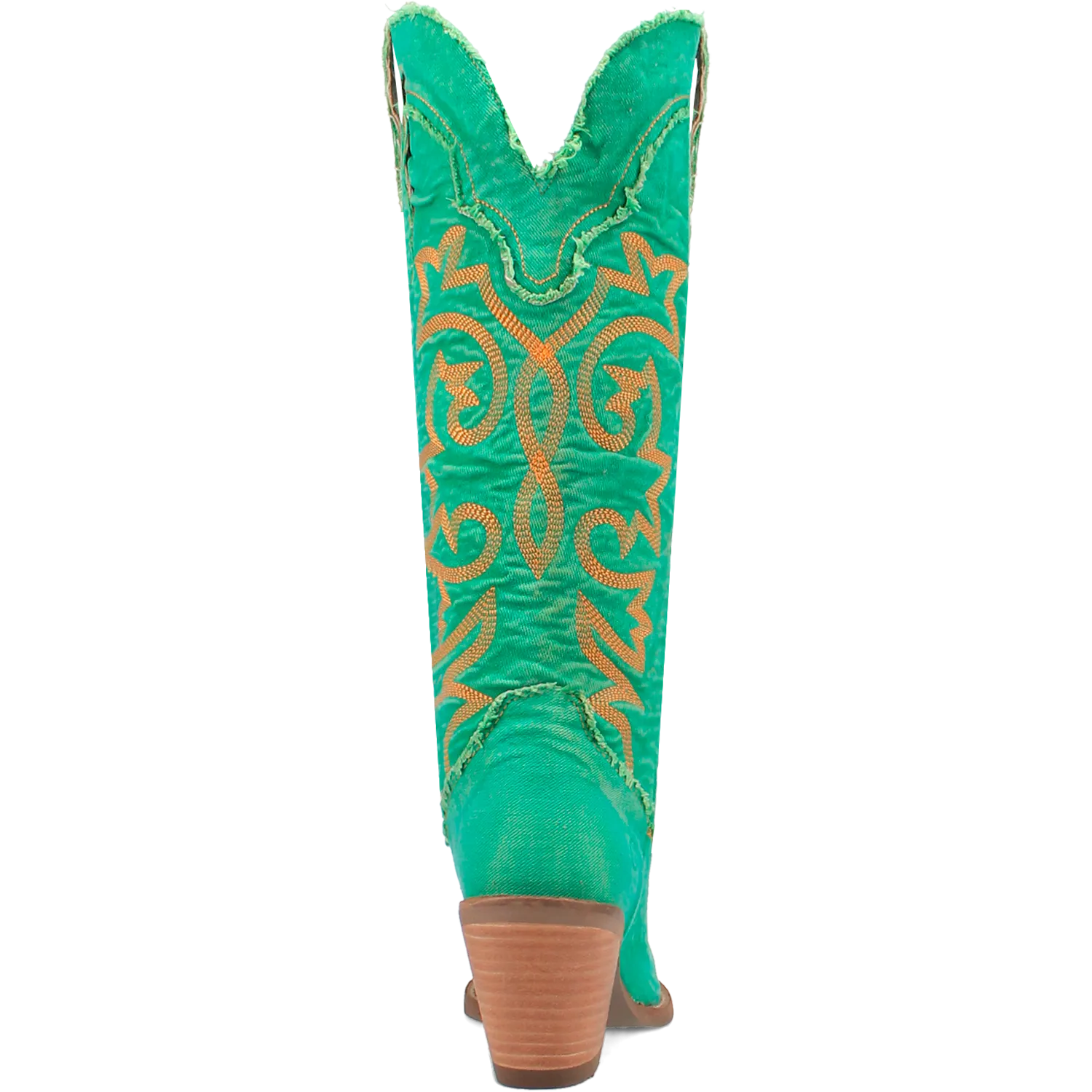 Texas Tornado Distressed Green Denim Embroidered Knee High Boots (DS)